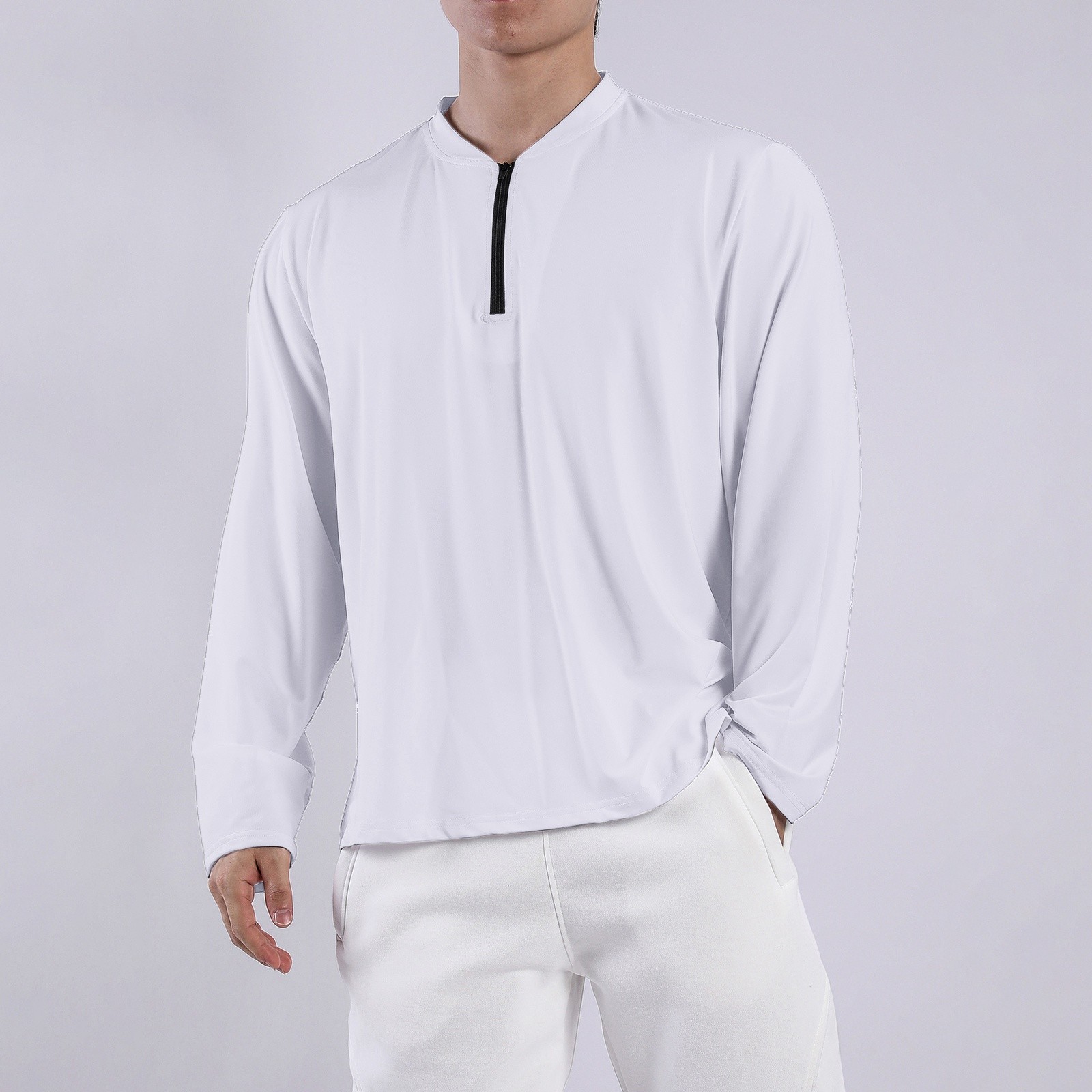 thumbnail image 3 of 2025 Camisa de manga larga con media cremallera para hombre: corte holgado, tejido transpirable, prenda interior deportiva - M-XXXL, 3 of 8